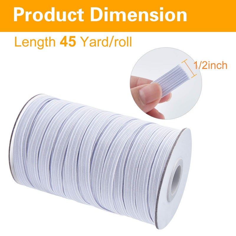 Coopay 45 Yards Length 1/2" Width Elastic Bands Flat Elastic Cord Rope Heavy Stretch Spool Knit for Sewing DIY Projects, Arts & Crafts (White, 1/2 Inch) - Image 2